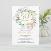 バラの花輪モノグラム 50歳の誕生日 招待状 (スタンド正面)