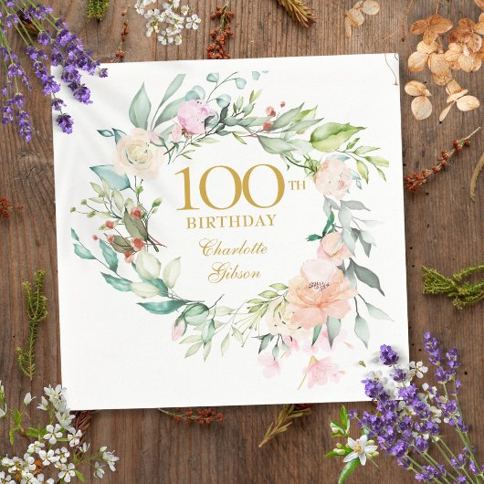 バラの花輪 100歳の誕生日 スタンダードカクテルナプキン