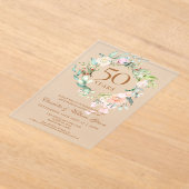 バラの花輪 50回目の結婚記念日 アクリル招待状 (レイダウン)
