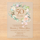 バラの花輪 50回目の結婚記念日 アクリル招待状 (正面)