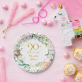 バラの花輪 90歳の誕生日 ペーパープレート (パーティー)
