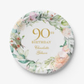 バラの花輪 90歳の誕生日 ペーパープレート (正面)