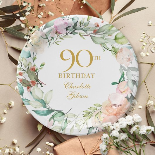 バラの花輪 90歳の誕生日 ペーパープレート