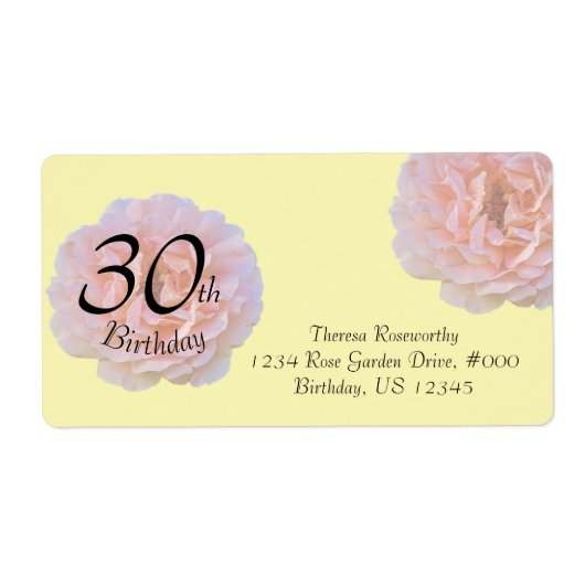 バラの花/ピンク&イエロー/30歳の誕生日 ラベル (正面)