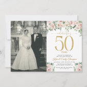 バラの花 ピンク 50周年記念 招待状 (正面)