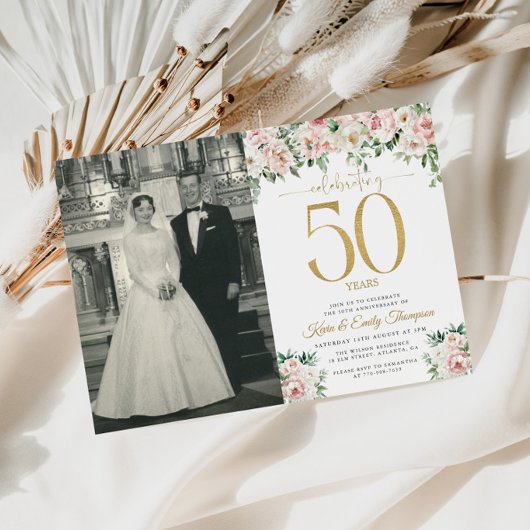 バラの花 ピンク 50周年記念 招待状