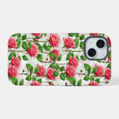 バラの花 フローラル リーフ パターン iPhone 15ケース (裏面横)