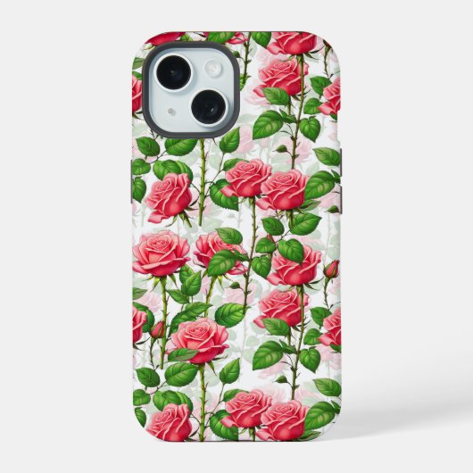 バラの花 フローラル リーフ パターン iPhone 15ケース (裏面)