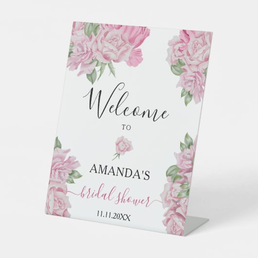 バラの花 – ブライダルシャワー歓迎サイン 台座サイン (正面)