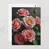 バラの花 油彩画 ポストカード (正面/裏面)