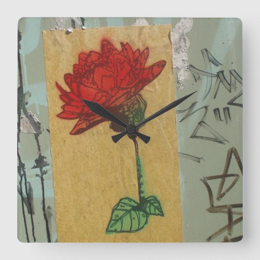 バラの落書きの時計をかぐために時間を計って下さい スクエア壁時計 (正面)