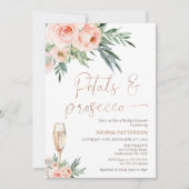 バラの葉の花びらとプロセッコブライダルシャワー 招待状 (正面)