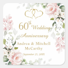 バラの葉ハート60結婚周年 スクエアシール