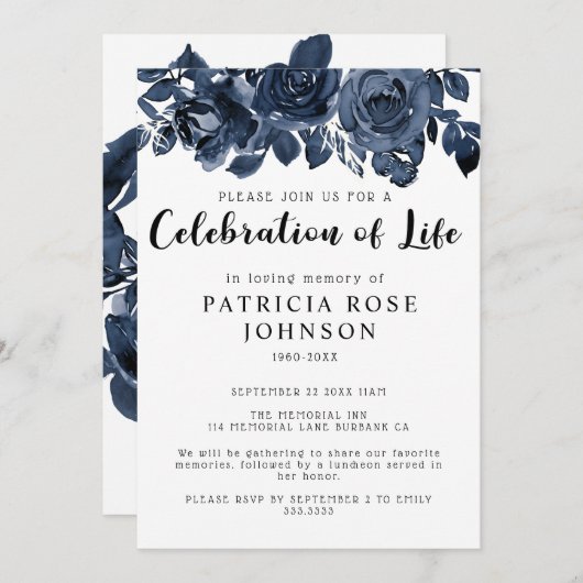 バラの葬儀お祝い生活発表 招待状 (正面/裏面)