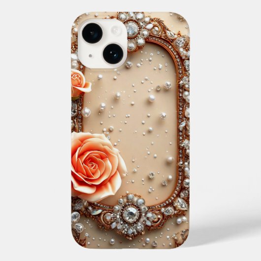 バラの装飾が施されたゴールドフレーム Case-Mate iPhoneケース (裏面)