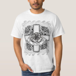 バラの透かし彫りキリスト教の十字架Tシャツ Tシャツ