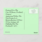 バラの郵便はがきのヴィンテージの広告のポートランドオレゴン都市 ポストカード (裏面)