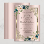 バラの金のフレーム ローズゴールドの結婚式前夜のパーティー 招待状 (正面/裏面)