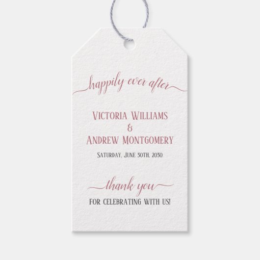 バラの金ゴールドモダンスクリプトの後に楽し結婚く ギフトタグ (正面)