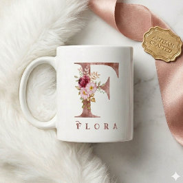 バラの金色のフローラルイニシャルFモノグラム コーヒーマグカップ