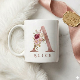 バラの金色の花のイニシャルAモノグラム コーヒーマグカップ