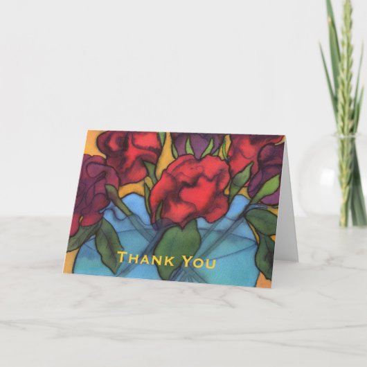 バラの青い花瓶サンキューカード サンキューカード (正面)