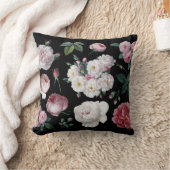 バラの黒いクッション クッション (ブランケット)