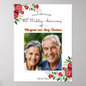 バラの45周年記念結婚式フォトウェルカムボード ポスター (正面)