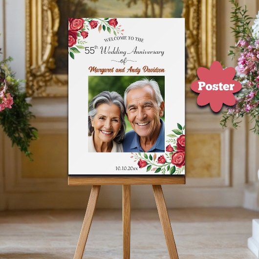 バラの55周年記念結婚式フォトウェルカムボード ポスター