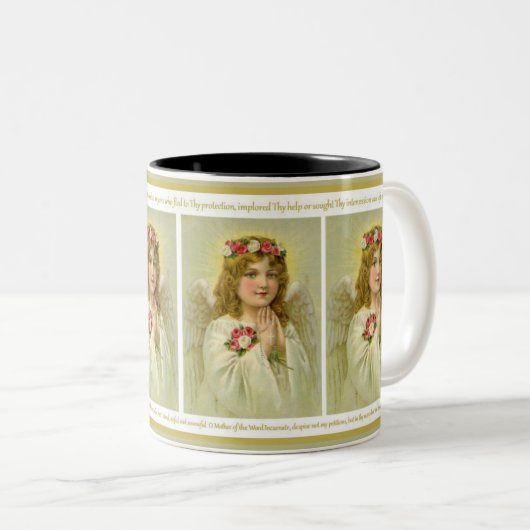 バラのMemorareの祈りの言葉とのヴィンテージの女の子の天使 ツートーンマグカップ (正面右)