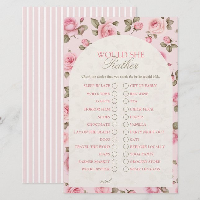 バラはかわいらし彼女はむしろブライダルシャワーゲーム (正面/裏面)