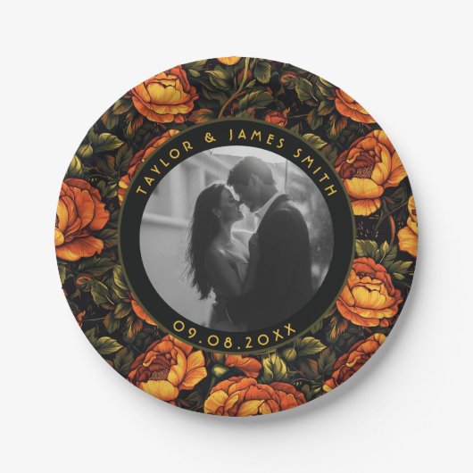 バラはっきりしたの温室のプレート結婚が記念に ペーパープレート (正面)