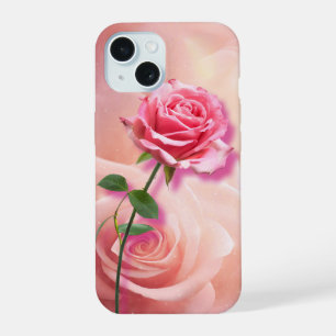 バラはバラ – ピンクの背景にピンクのローズ iPhone 15ケース