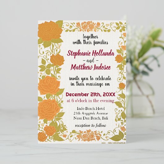 バラはユニオンの旅の愛のエンブレムとして – 箔招待状 (立ち正面)