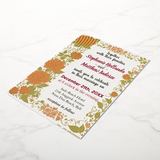 バラはユニオンの旅の愛のエンブレムとして – 箔招待状 (回転した状態)