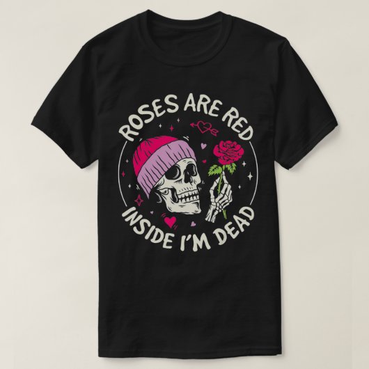 バラは赤いImの死んだレトロ骨格の価 Tシャツ (デザイン正面)