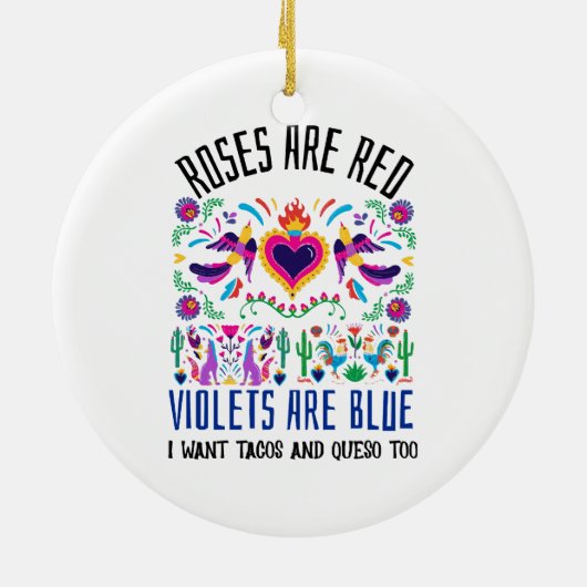 バラは赤で可愛パターン(の模様が)あるいメキシコの美術博士 セラミックオーナメント (裏面)