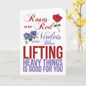 バラは赤で、スミレは青で、重いものを持ち上げる カード (黄色い花)