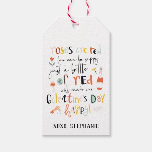 バラは赤ワインガレンティーンズデイラベル ギフトタグ (正面)