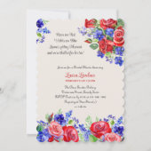 バラは赤ヴィンテージフローラブライダルシャワー 招待状 (正面)