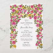 バラひまわりトレリス春ガーデンベイビーシャワー 箔招待状 (正面)