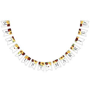 バラひまわり結婚のたった今結婚しましたバンティングバナー バンティングフラッグ