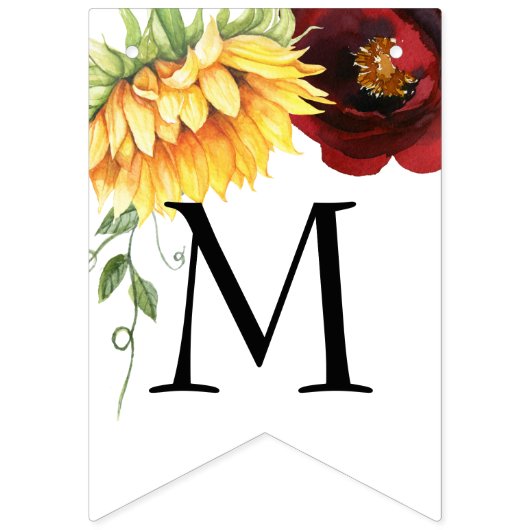 バラひまわり結婚のたった今結婚しましたバンティングバナー バンティングフラッグ (第1の旗)