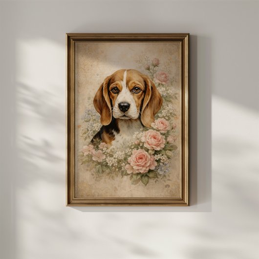 バラを持つビーグル犬 ポスター
