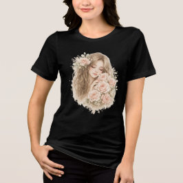 バラを持つ少女 トライブレンドTシャツ