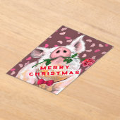 バラを持つ紳士豚の面白いクリスマスカード アクリル招待状 (レイダウン)