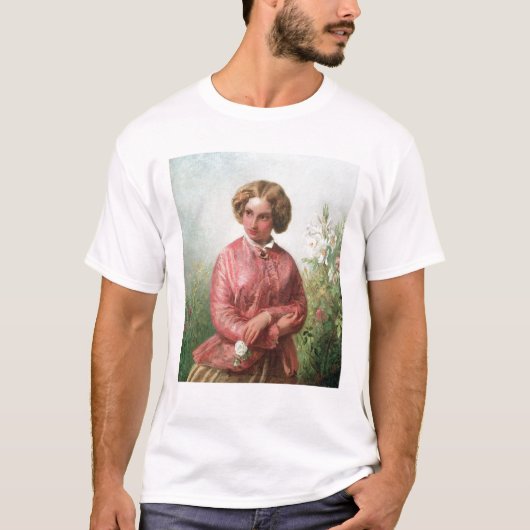 バラを持つ若い女の子のポートレート Tシャツ (正面)