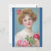 バラを頬に ポストカード (正面/裏面)