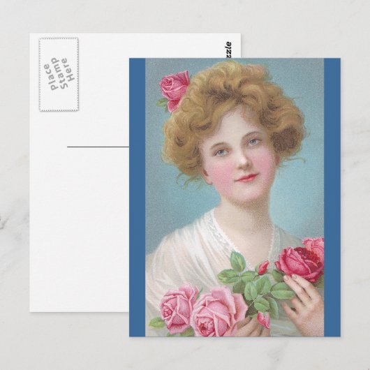 バラを頬に ポストカード (正面/裏面)