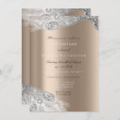 バラアイボリーベージュホワイトスウィート16ブライダルシルバー 招待状 (正面/裏面)